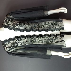 Vtg Embroidered Lace Trim Sheer Shrug Kimono Robe
